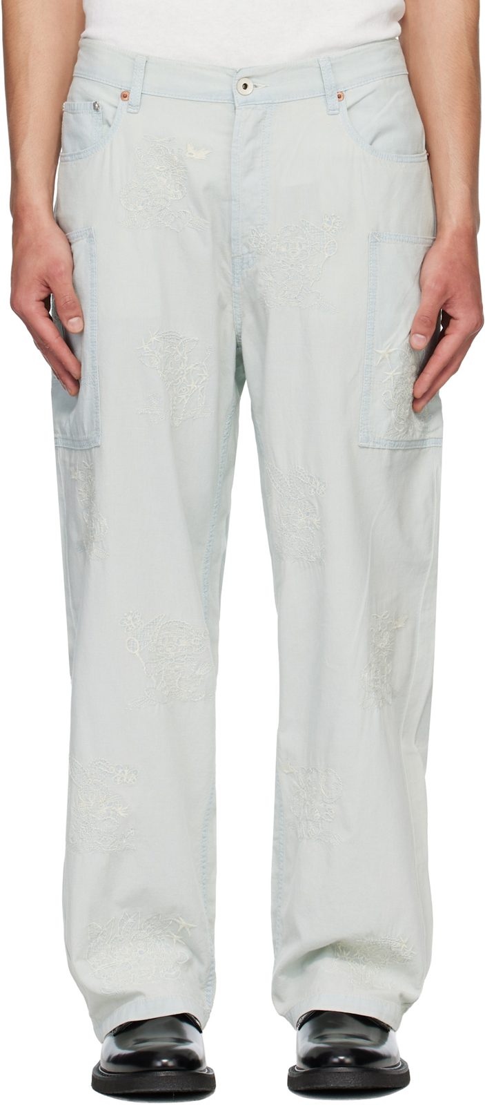 Blue [겐조] Paris Cartoon Embroidered Cargo Pants 261387M186005