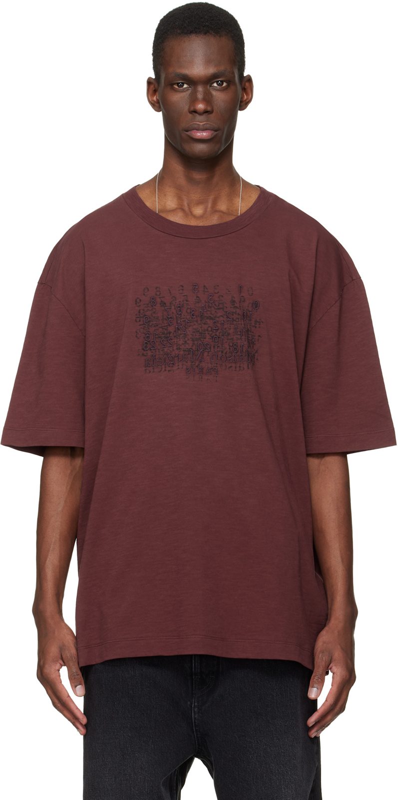 Burgundy Embroidered Logo T-shirt 261168M213003
