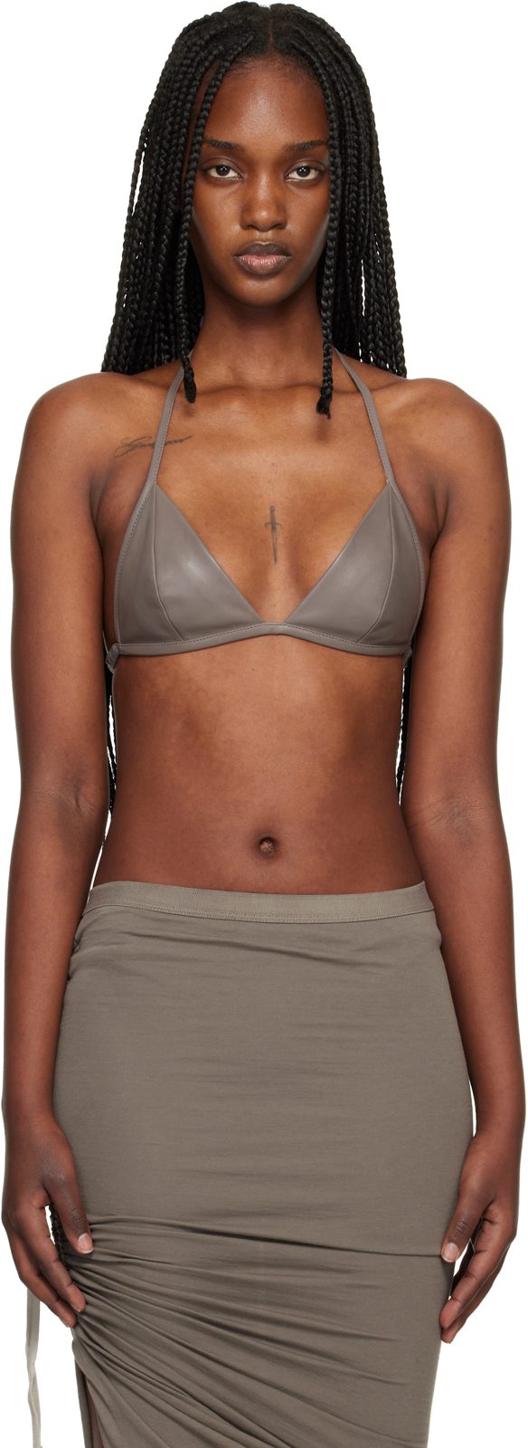 Gray Temple Waxy Lamb Leather Bra 261232F073001