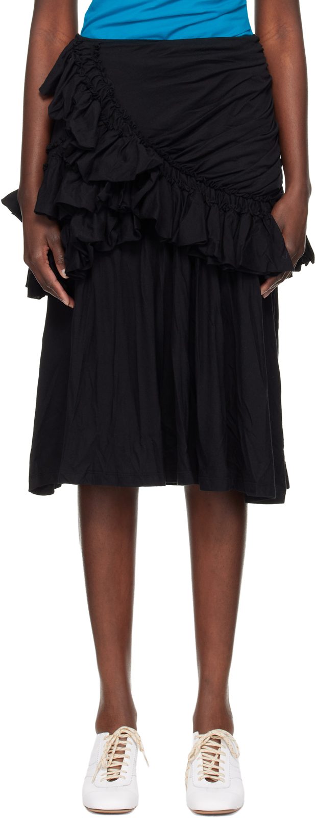 Black Ruffled Midi Skirt 261358F092009