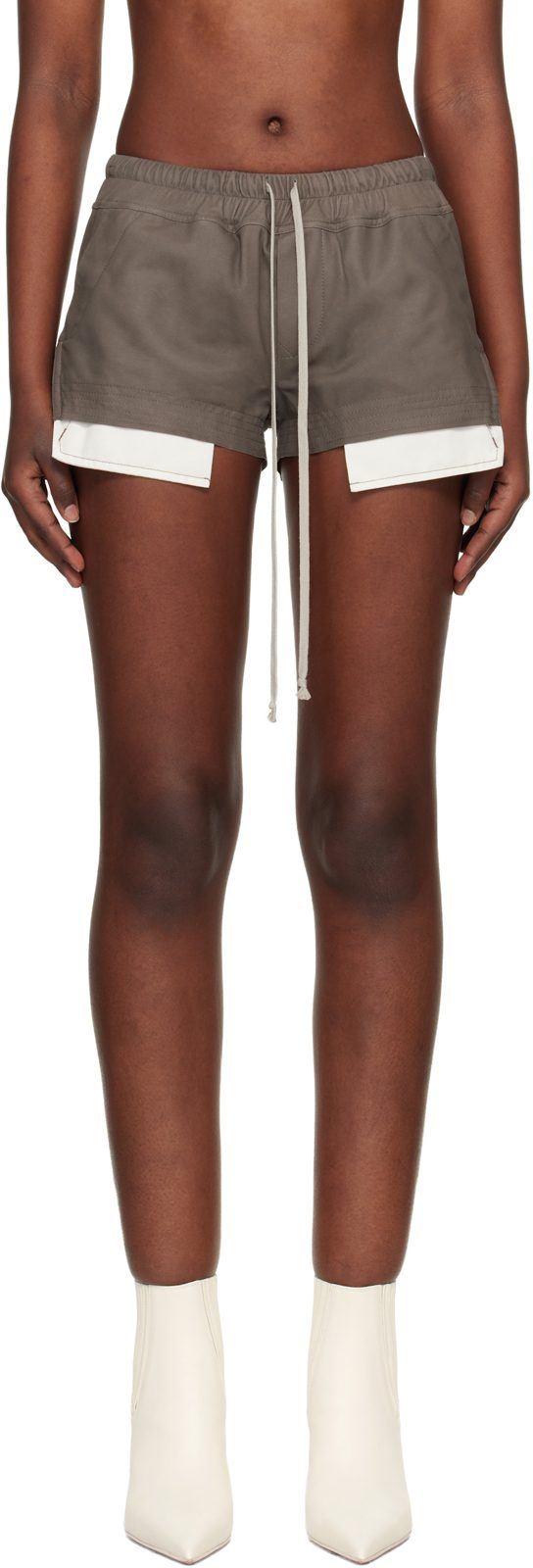 Taupe Fog Boxer Leather Shorts 261232F088004