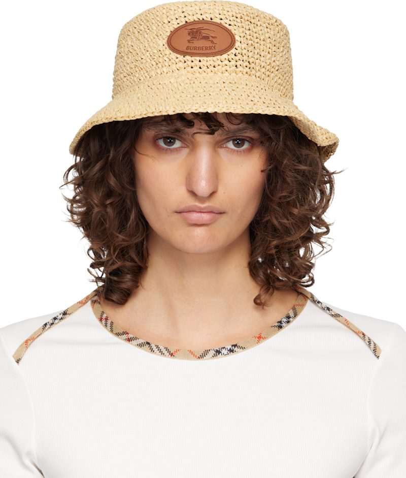 Beige Knight Stamp Raffia-Effect Bucket Hat 262376F015000