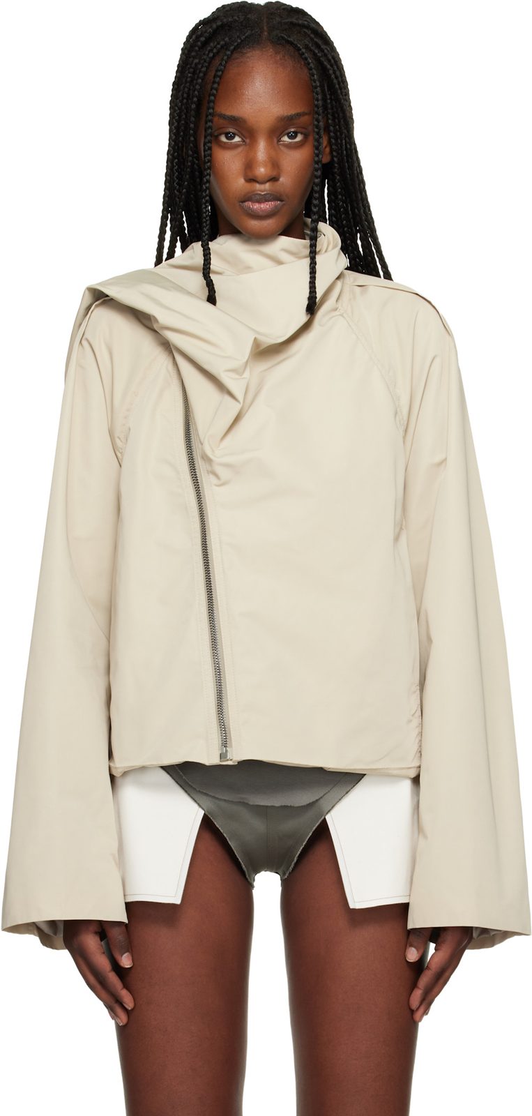 Beige Temple Cropped Scarf Flight Jacket 261232F063004