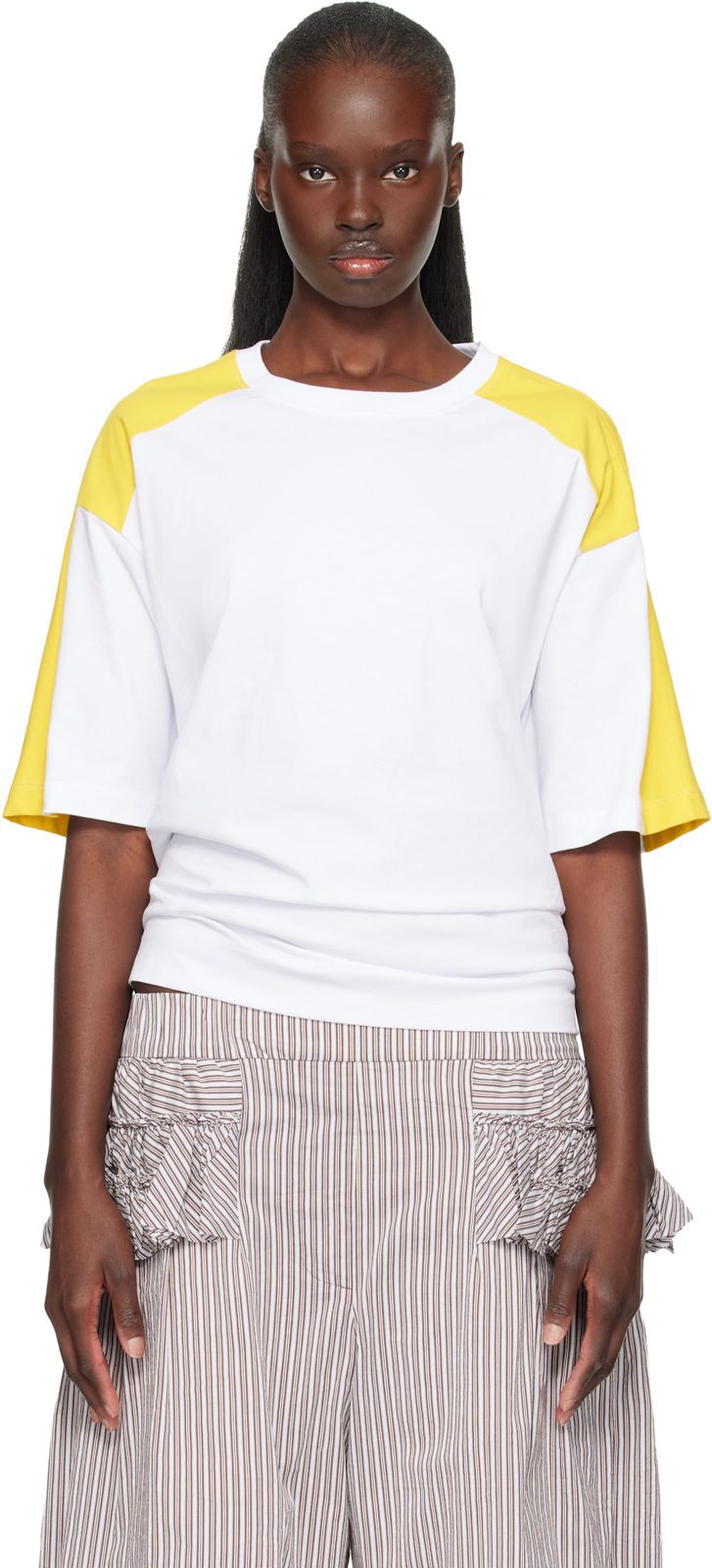 White & Yellow Loose Fit T-shirt 261358F110022