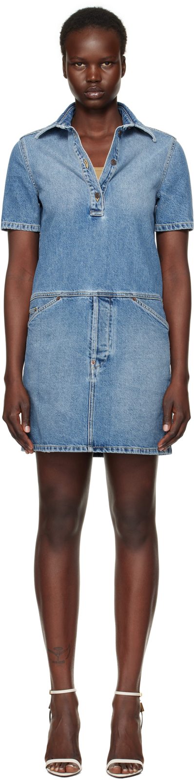 Moschino Blue Laurel Crown Emblem Denim Minidress 251720F052003