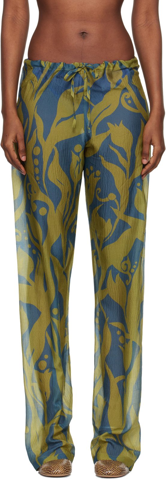 Blue & Green Elasticated Trousers 261358F087024