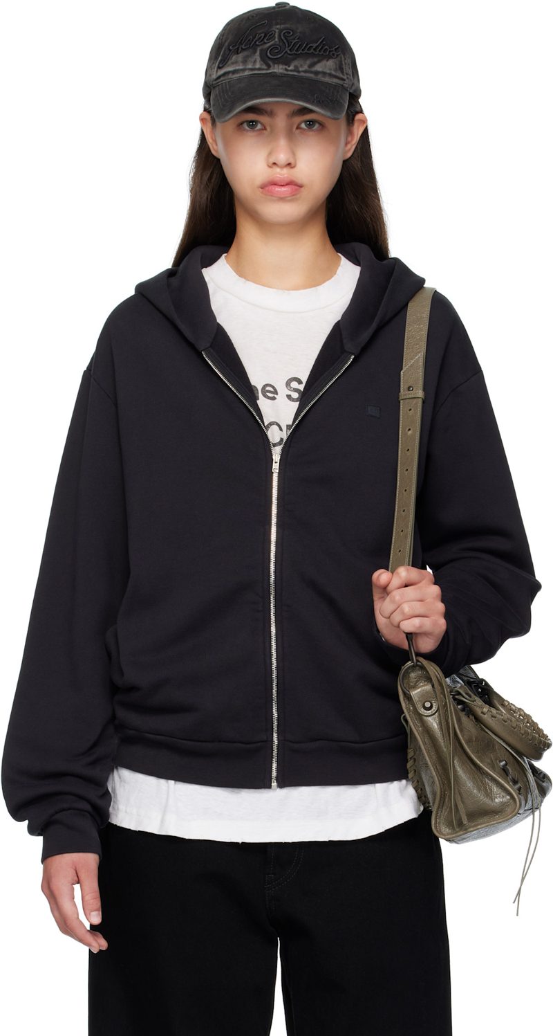Black Zipper Hoodie 252129F097010
