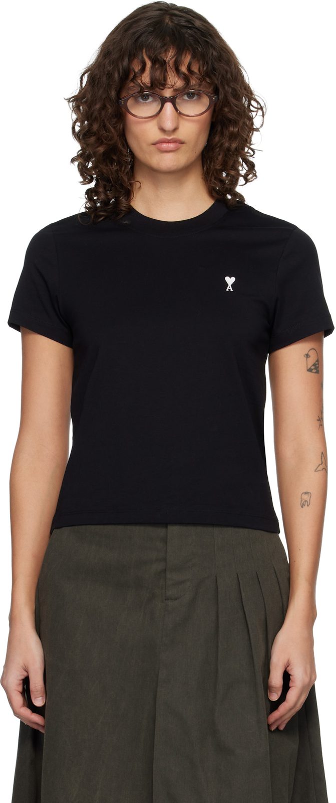 Black Ami de Coeur Cropped T-shirt 261482F110009