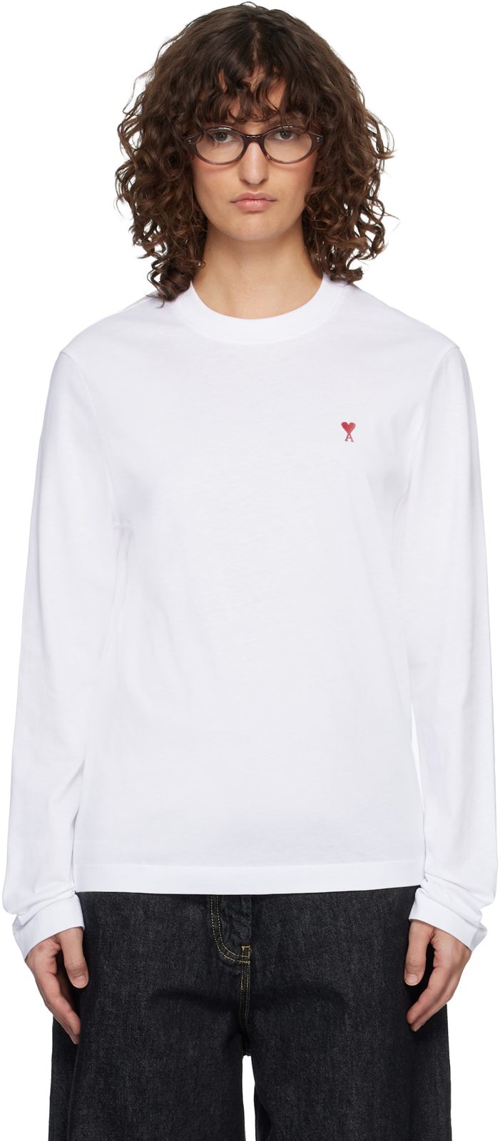 White Ami de Coeur Long Sleeves T-shirt 261482F110011