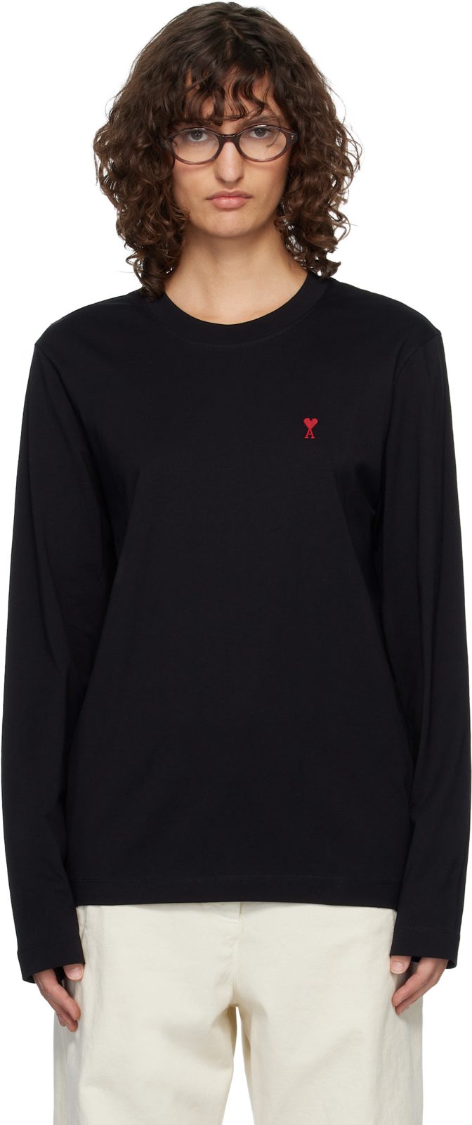 Black Ami de Coeur Long Sleeves T-shirt 261482F110012
