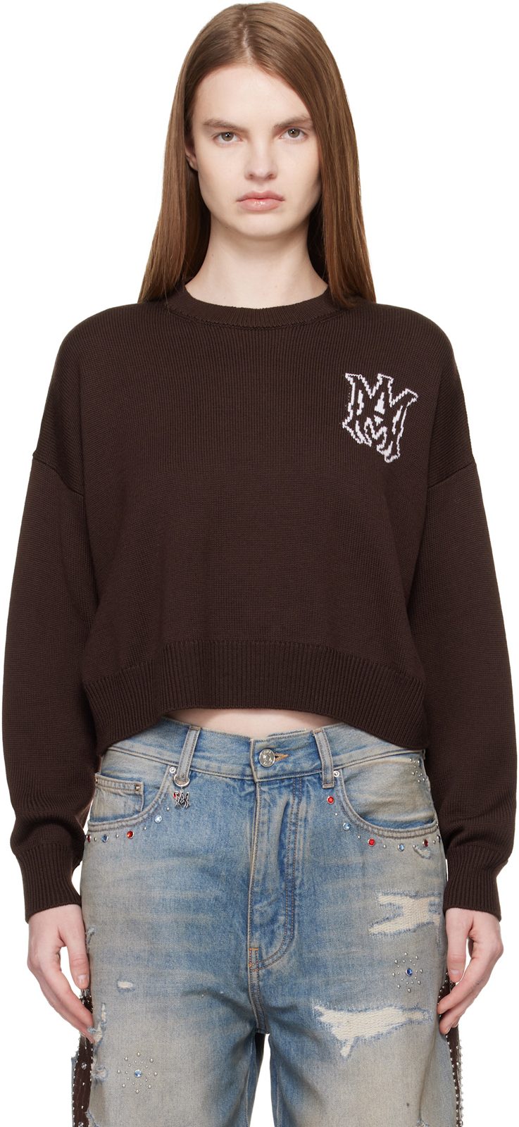 Brown MA Crew Sweater 261886F096001