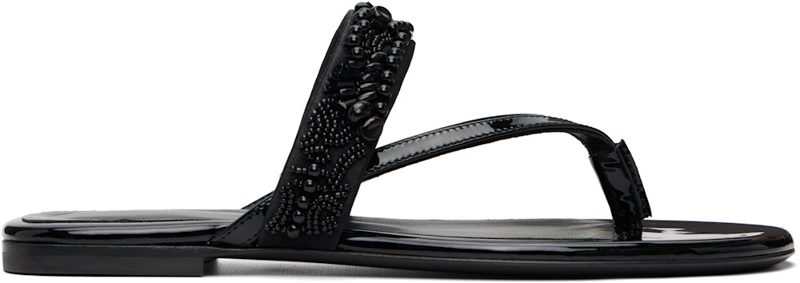 Black Embroidered Matadore Strap Flat Sandals 261358F124007