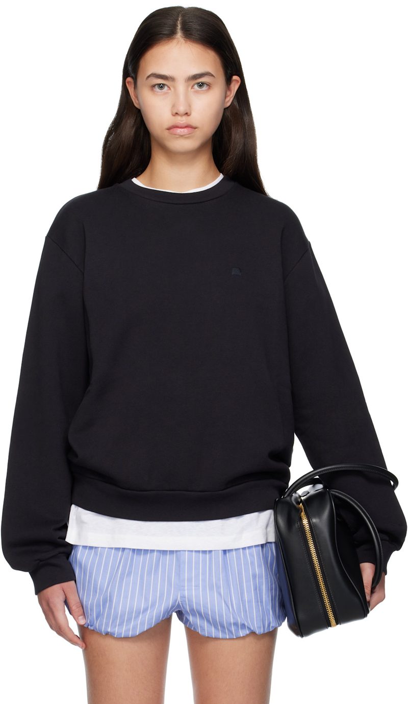Black Crew Neck Fleece Sweatshirt 252129F098002