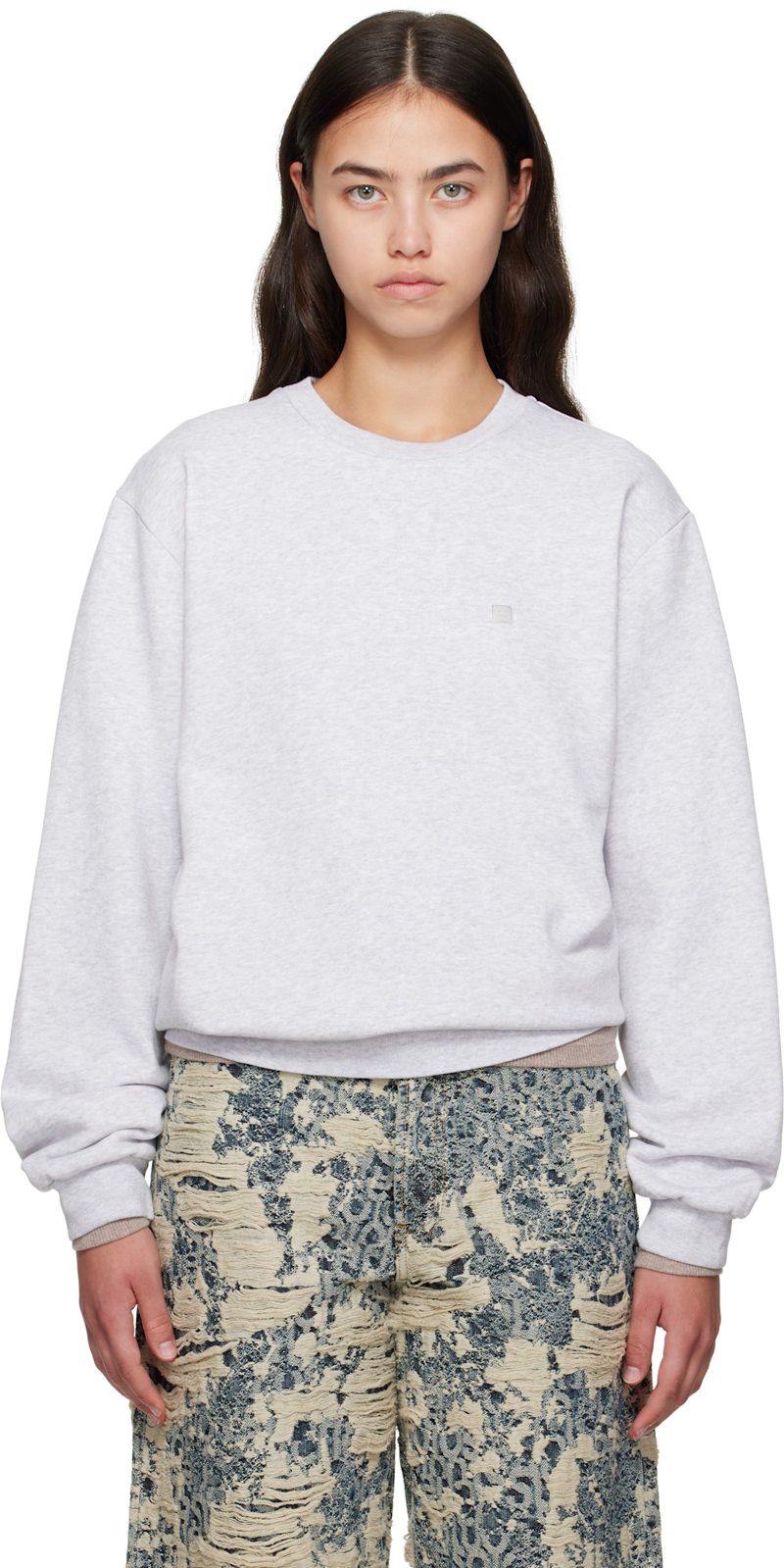 Gray Crew Neck Fleece Sweatshirt 252129F098003