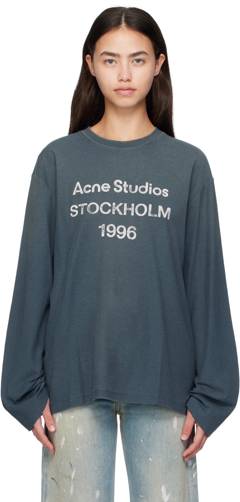 Navy Long Sleeve Logo T-shirt 252129F110005