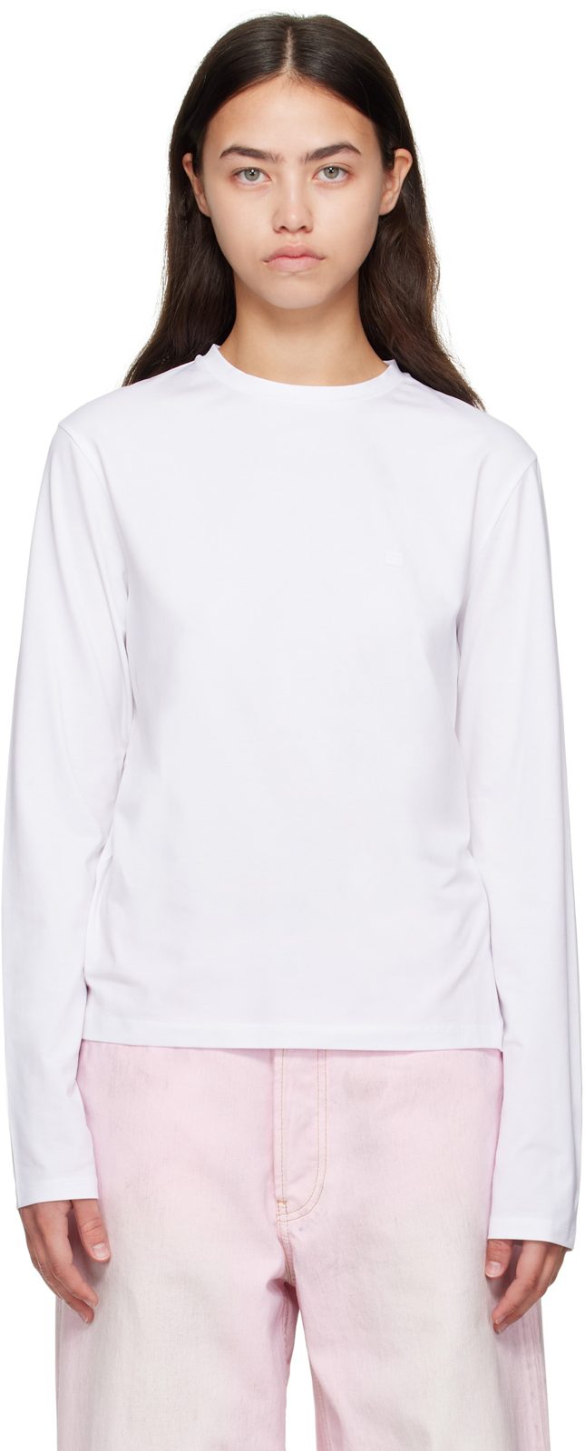 White Long Sleeve Regular Fit T-shirt 252129F110041