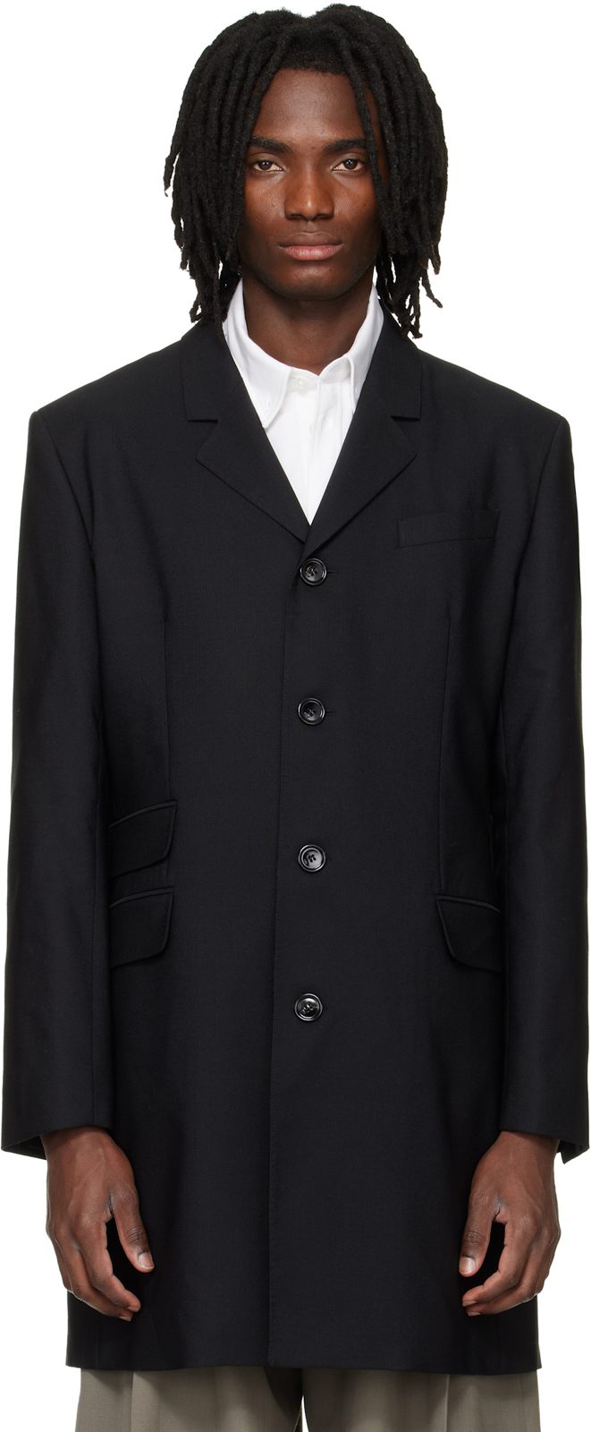 Black New Wool Straight Simple Breasted Coat 261482M176000