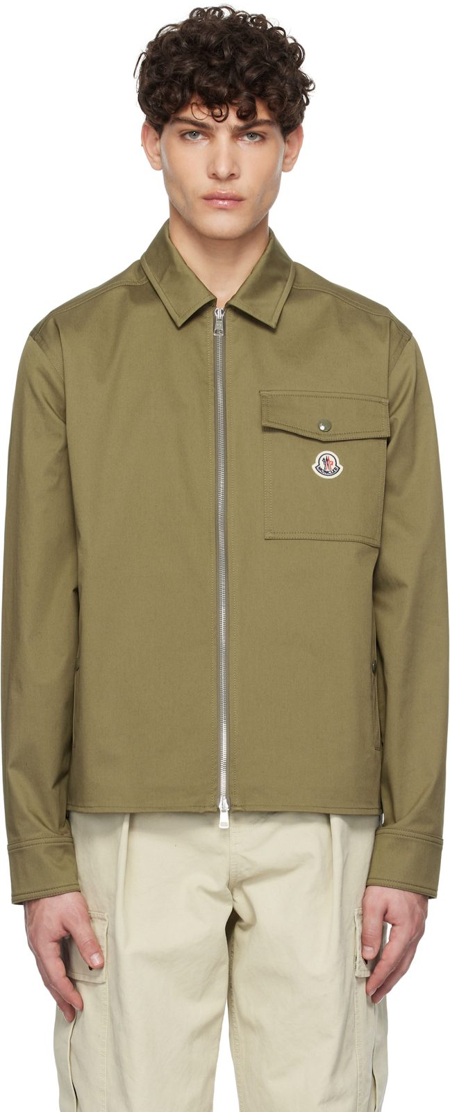 Khaki Cotton Gabardine Zip-Up Jacket 251111M180022