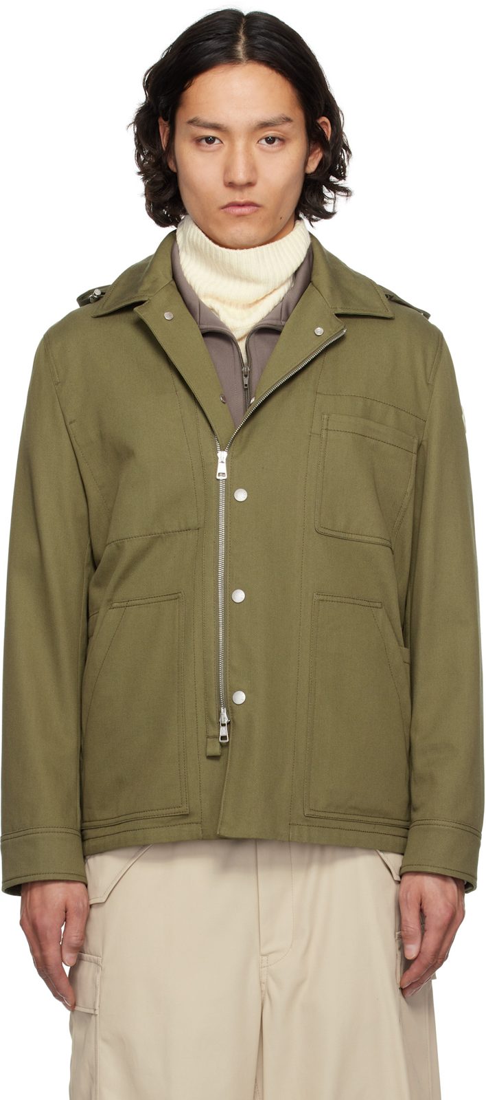 Khaki GU[ERL]EDAN Hooded Cotton Shirt Jacket 251111M180114