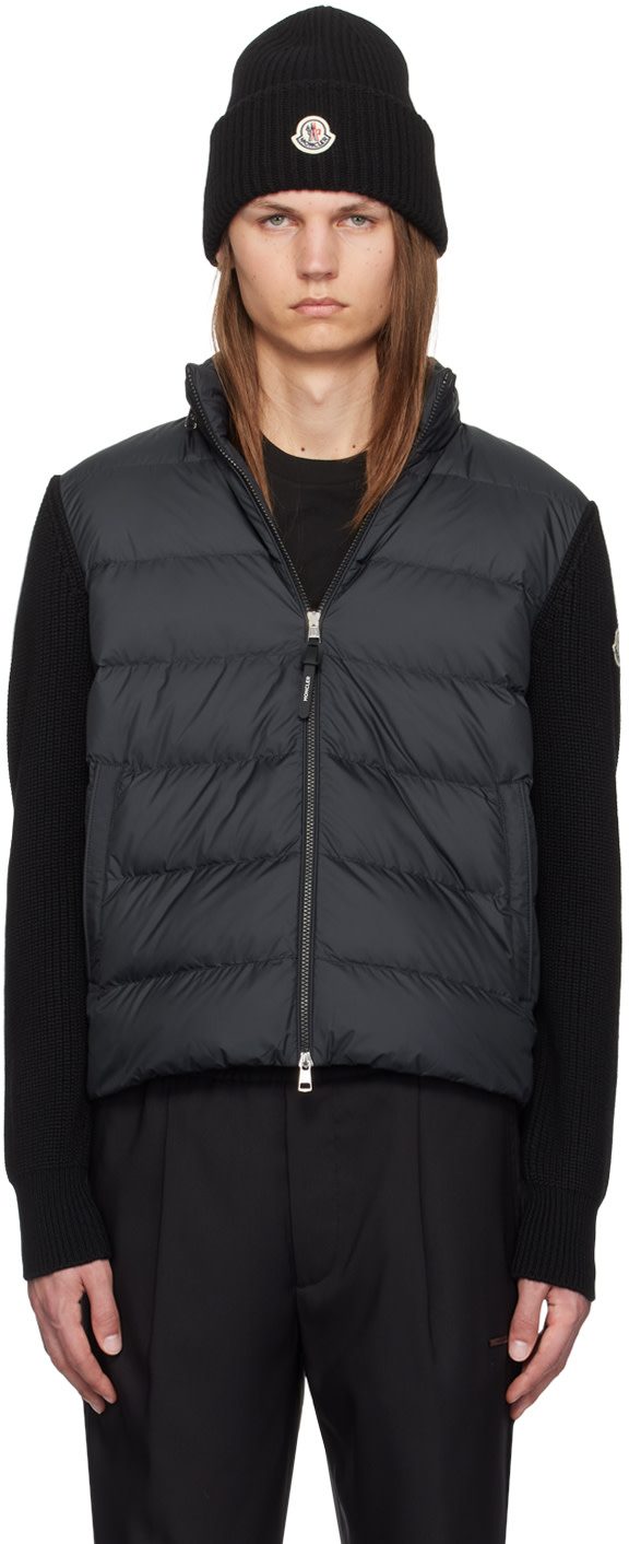 Black Padded Zip-Up Down Hoodie 242111M178140