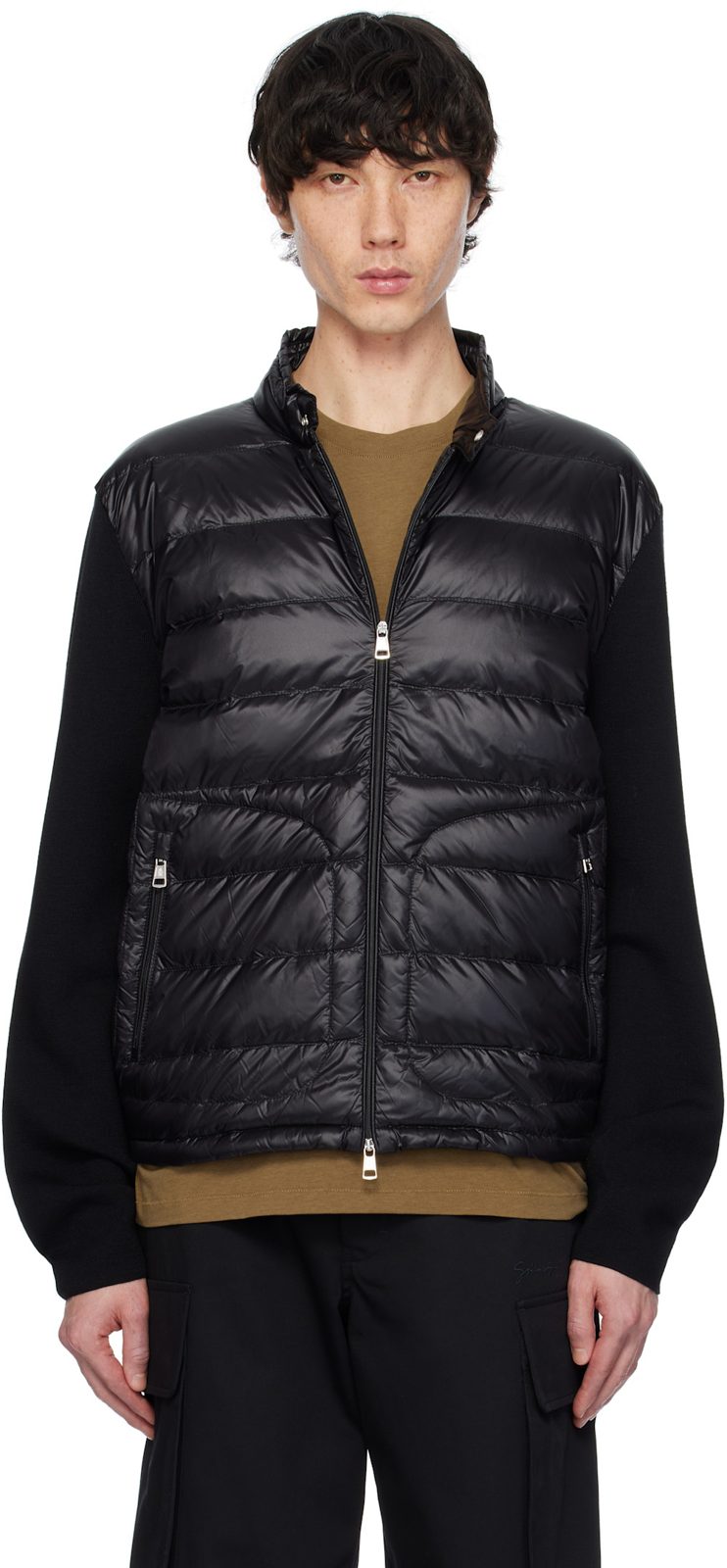 Black Padded Wool Zip-Up Down Jacket 251111M178002