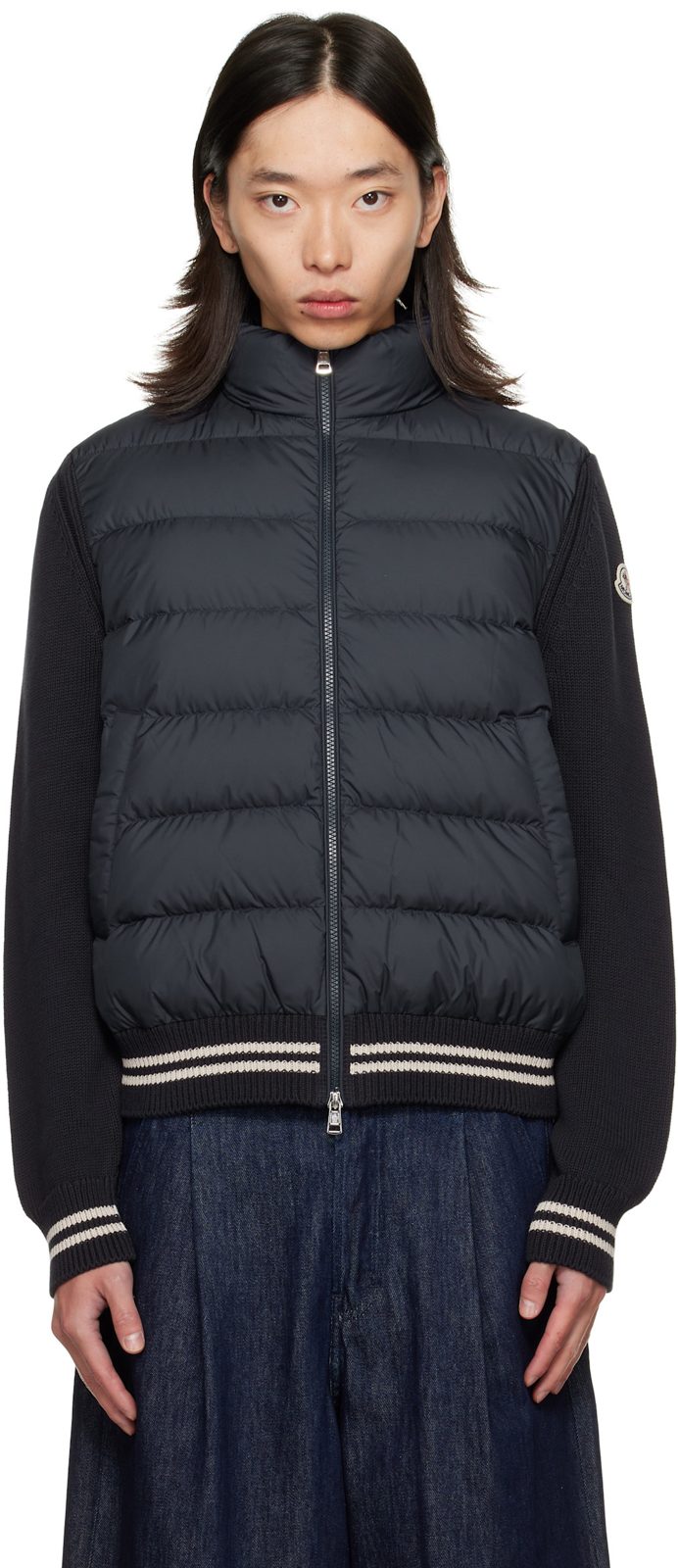 Navy Padded Cotton Down Jacket 252111M178005