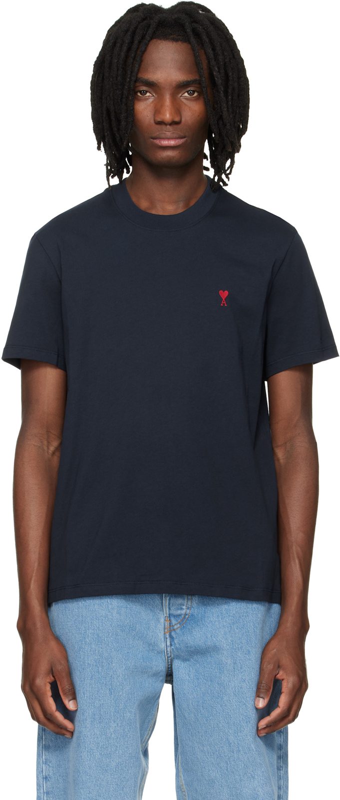 Navy Cotton Red Ami de Coeur T-shirt 261482M213023