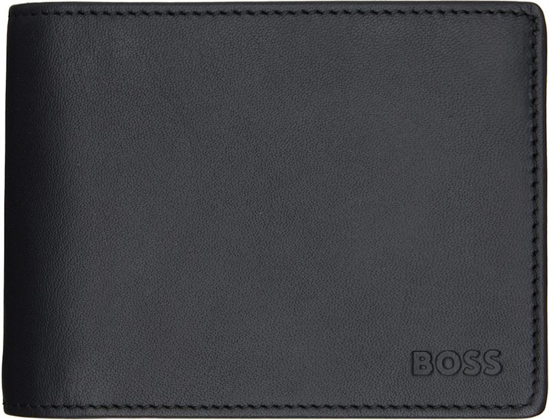 Black EM[보스]ED Logo Trifold Leather Wallet 261085M164041