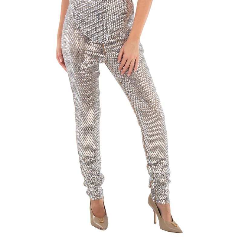 Metallic Paillette-Embellished Mesh Leggings