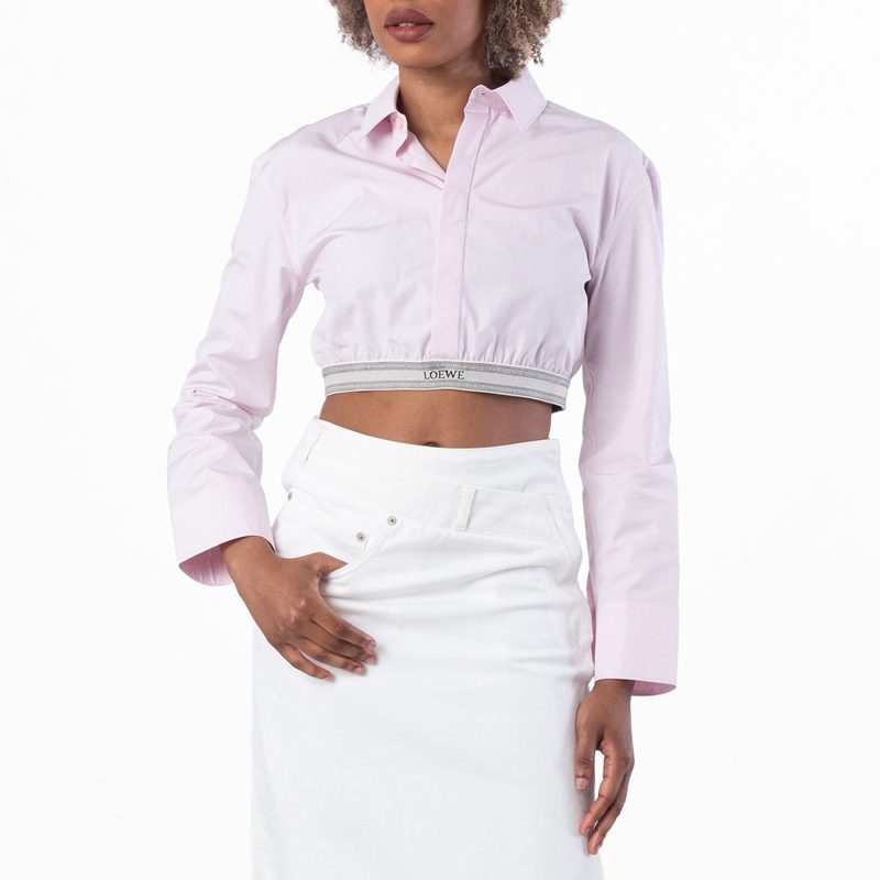 Womens Logo Elastic Collar Cropped Shirt, Brand