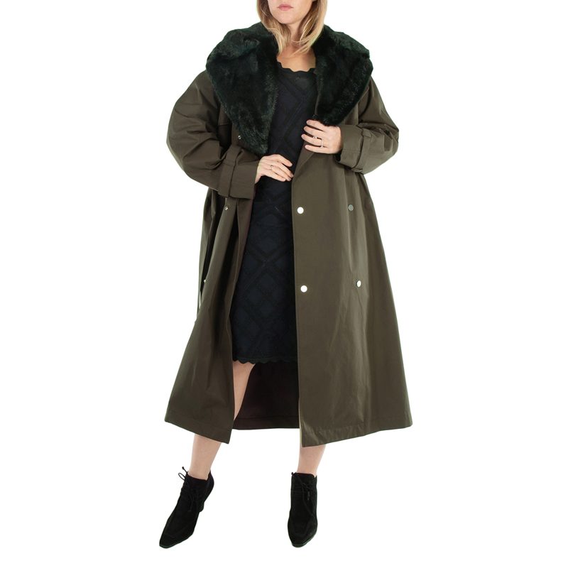 High Neck Check Print Trench Coat