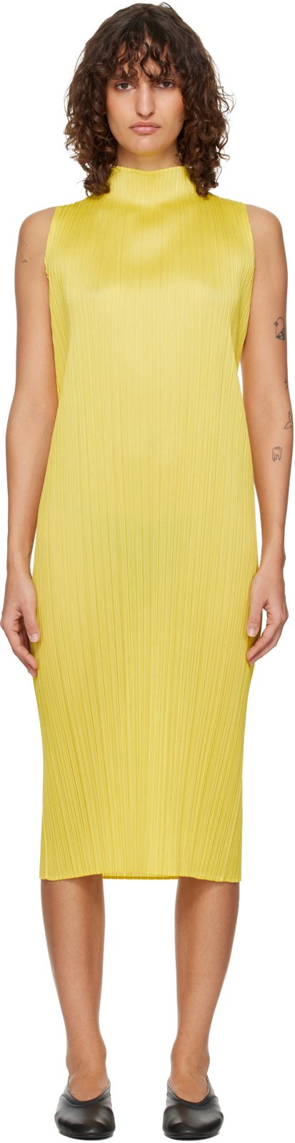 PLEATS PLEASE [이세이 미야케] Yellow Monthly Colors April Midi Dress 262941F054013