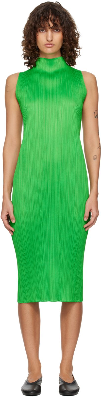 PLEATS PLEASE [이세이 미야케] Green Monthly Colors April Midi Dress 262941F054014