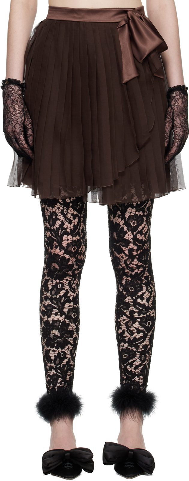 Brown Pleated Midi Skirt 261476F092002