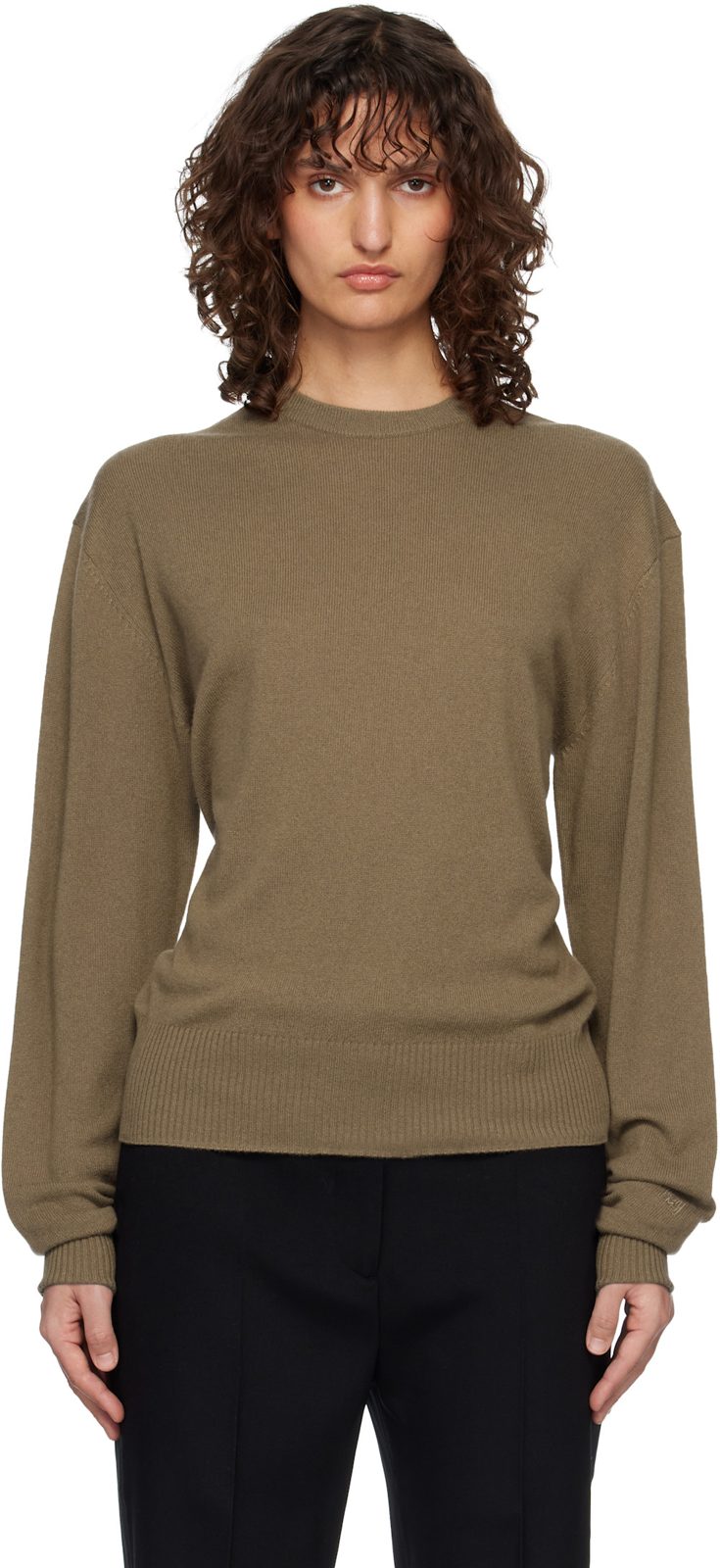TOTEME Khaki Classic Cashmere Crew Knit Sweater 261771F096018