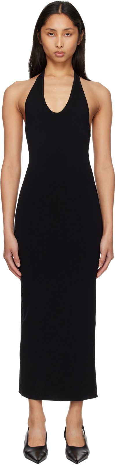 TOTEME Black Compact Knit Halter Midi Dress 261771F054004