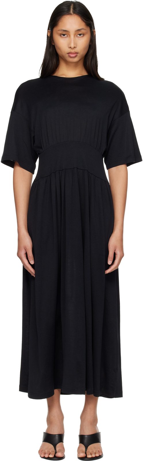 TOTEME Black Cotton Silk Tee Midi Dress 261771F054006