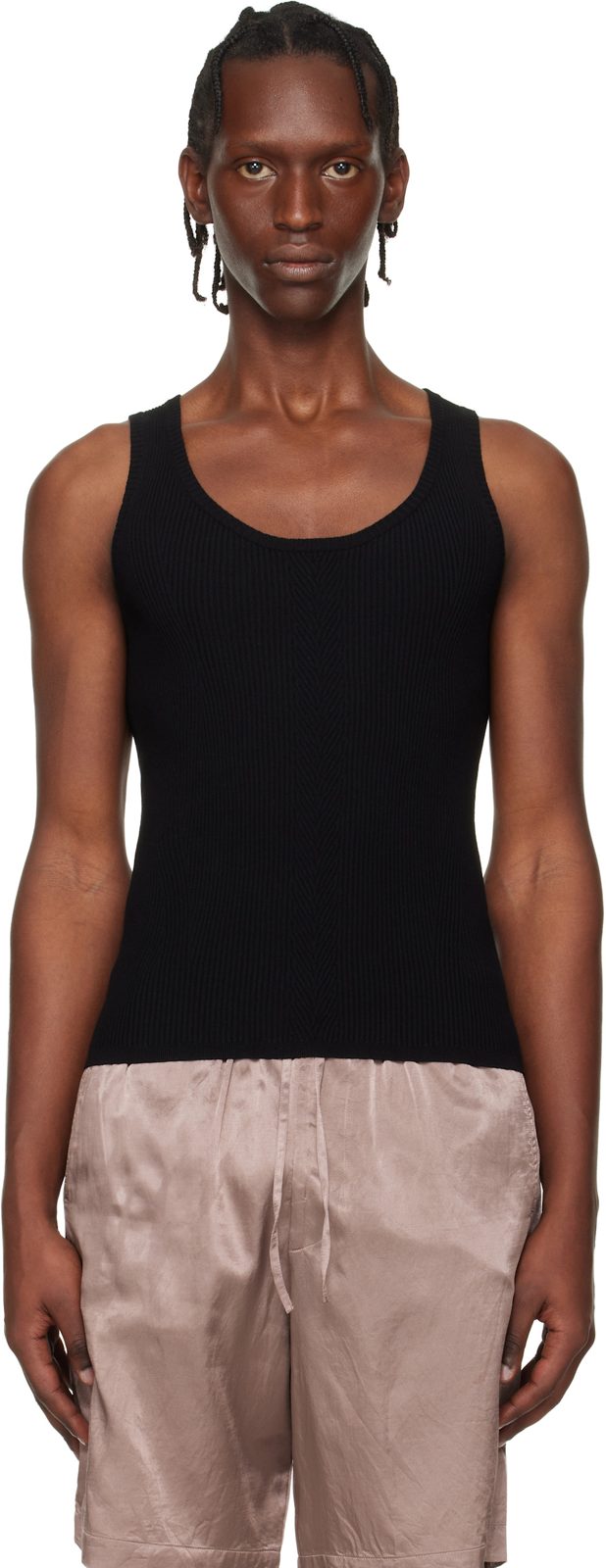 Black Rib Knit Tank Top 261358M214005