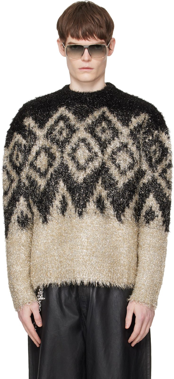 Black Metallic Knit Sweater 261129M201000