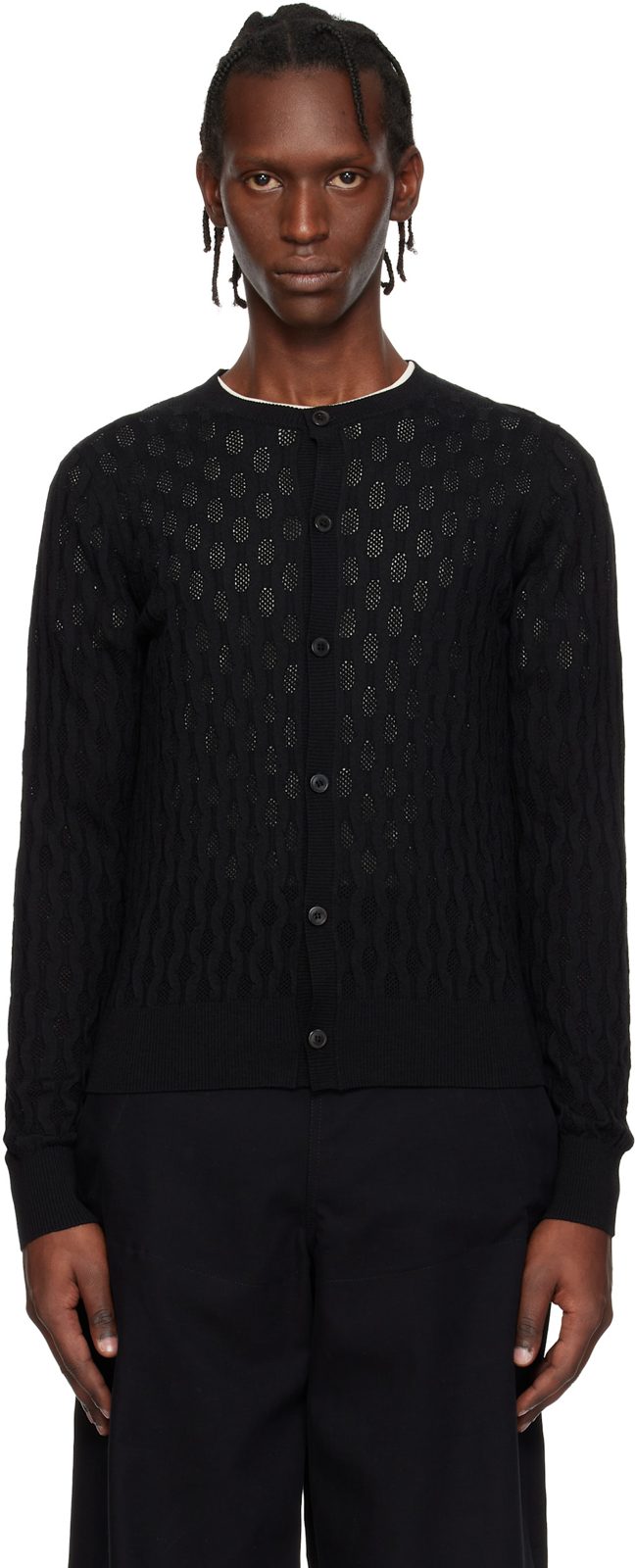 Black Open-Knit Cardigan 261358M200011