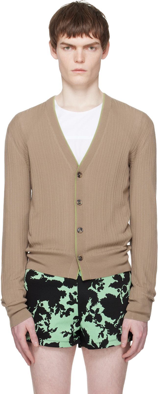 Beige Merino Wool Cardigan 261358M200010