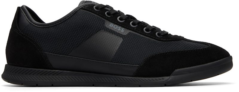 Black Ridged Outsole Mixed-Material Sneakers 261085M237085