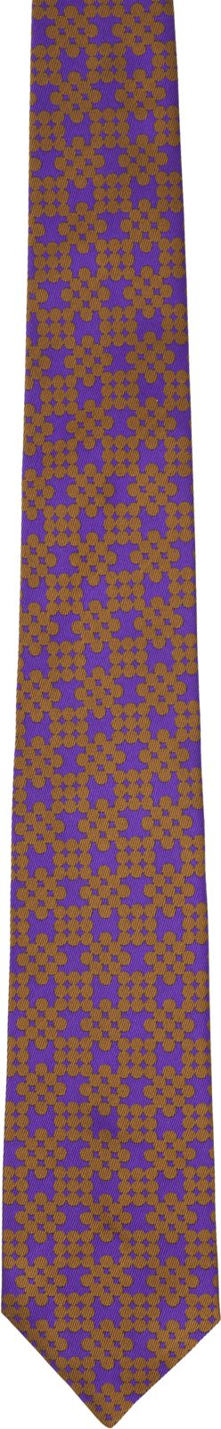 Purple & Orange Printed Silk Tie 261358M158009