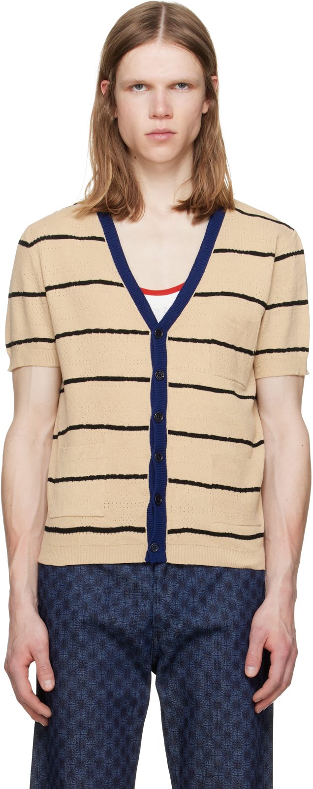 Beige Short Sleeve Tee Cardigan 261358M200003