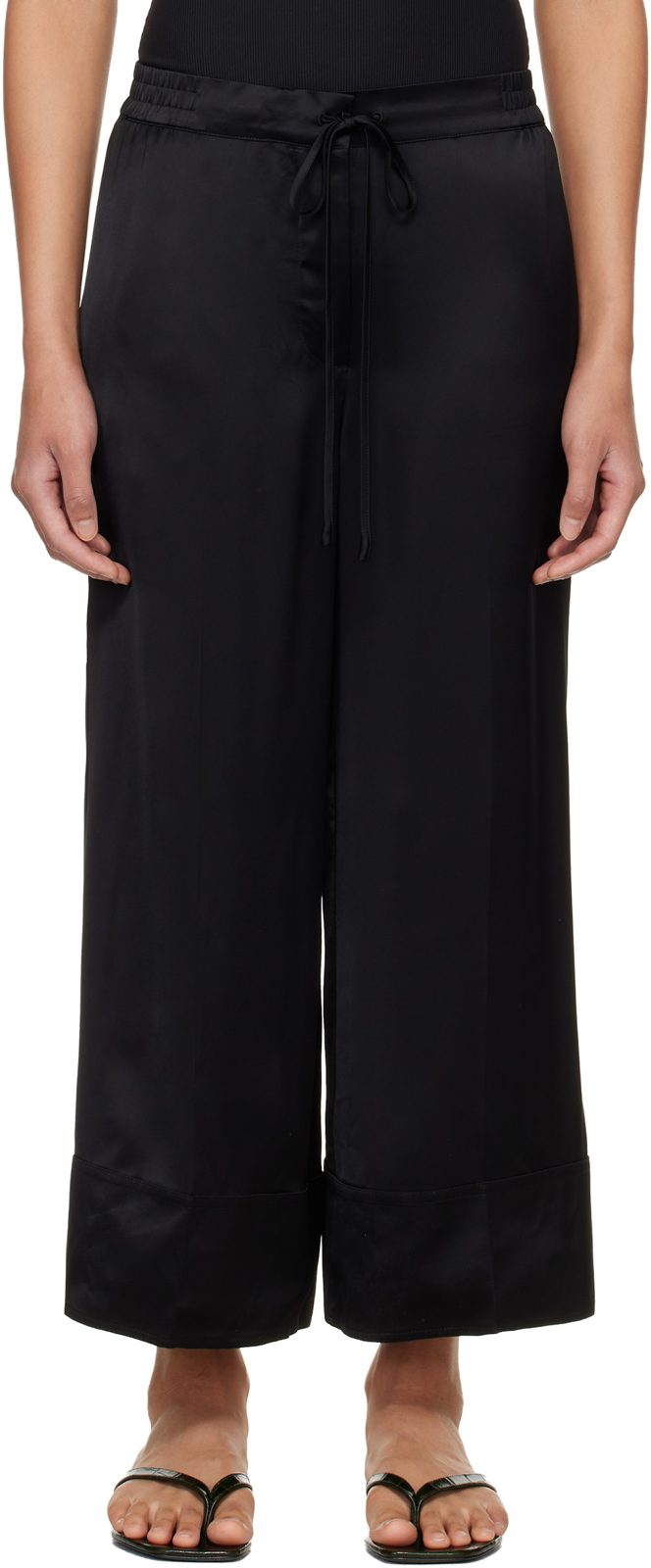 TOTEME Black Satin Drawstring Trousers 261771F087015