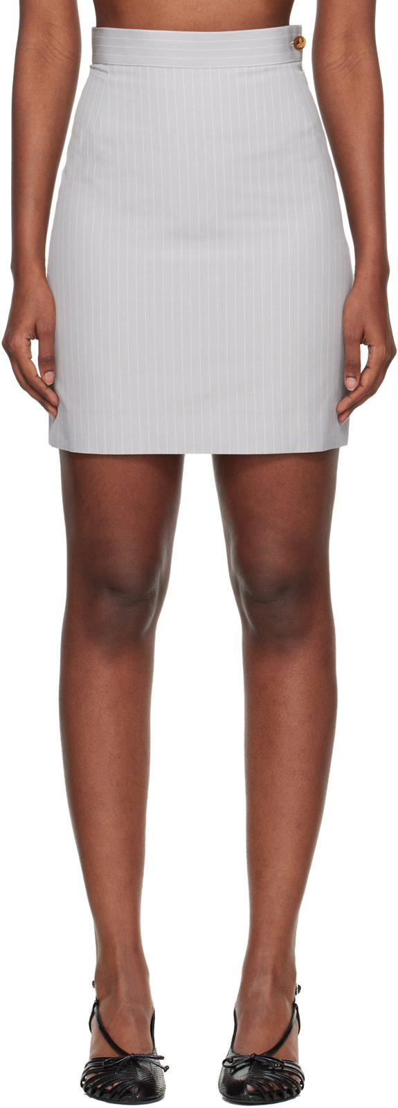Gray Pinstripe Shirting Miniskirt 261314F090019