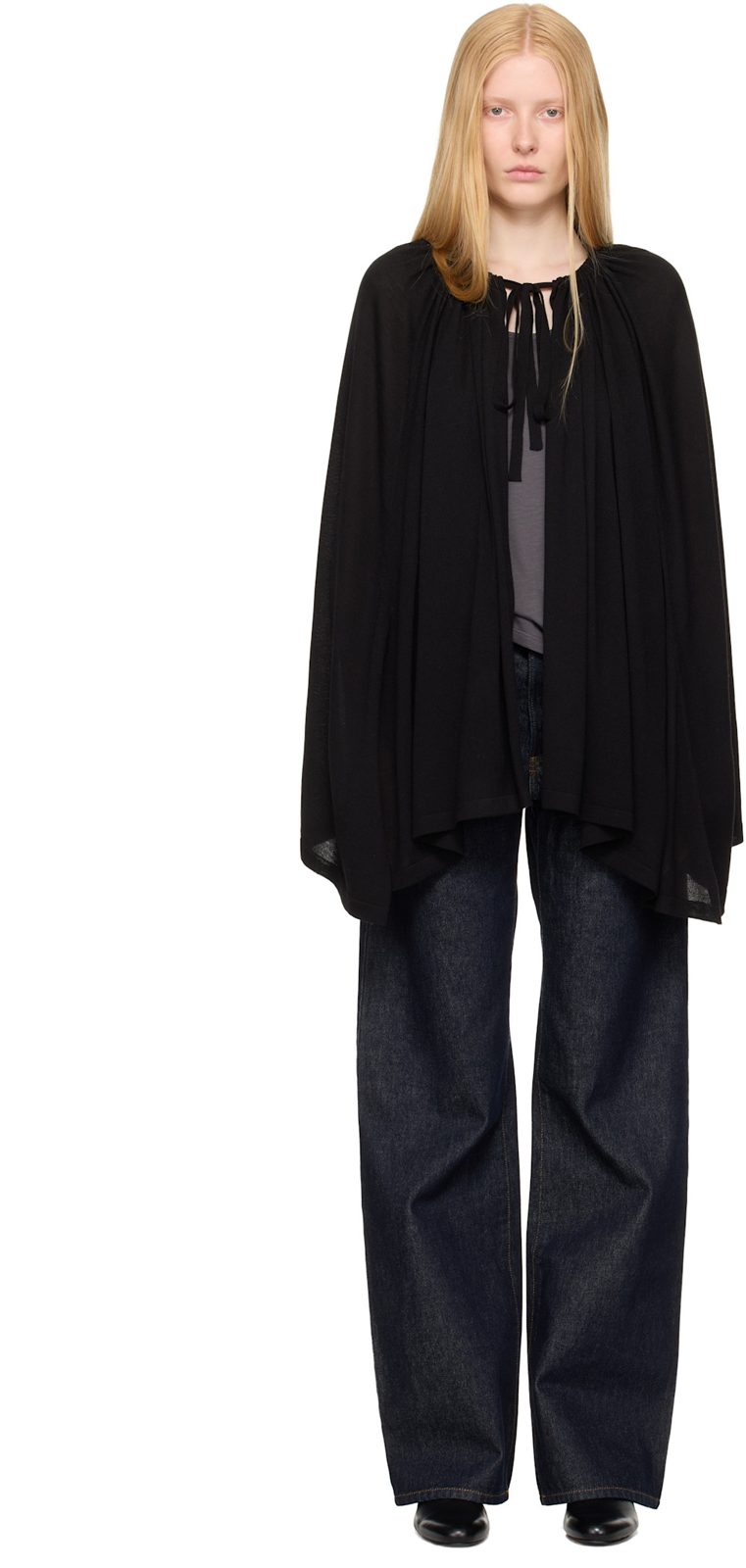 TOTEME Black Drawstring Cape 252771F063000
