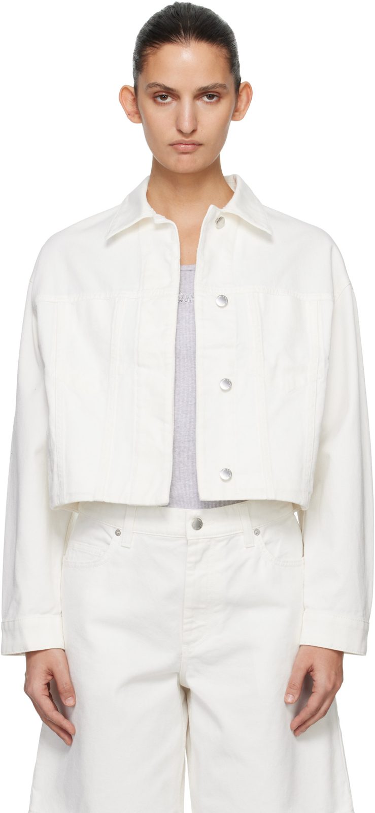 Maison Kitsune White Denim Boxy Trucker Jacket 261389F060001