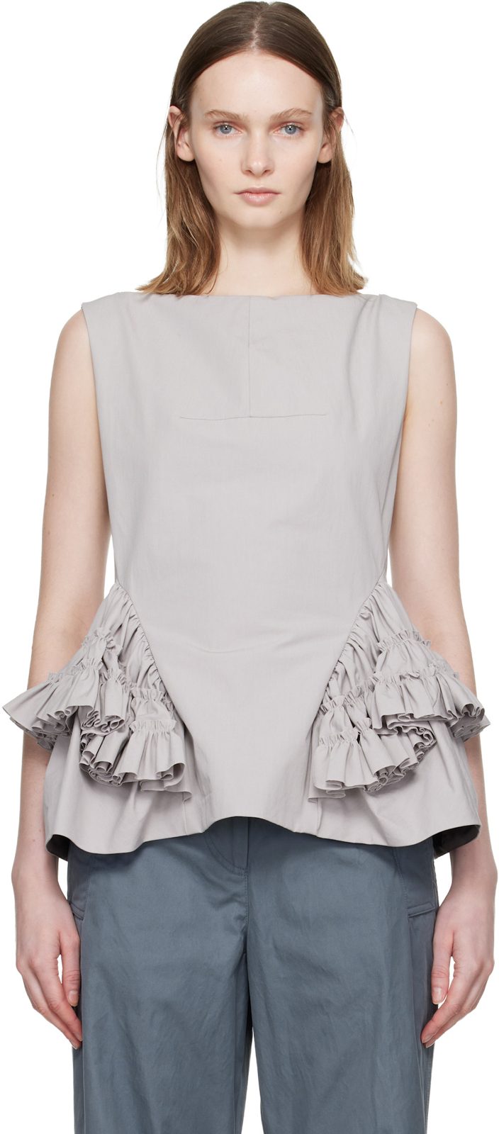 Gray Ruffled Top 261358F111016