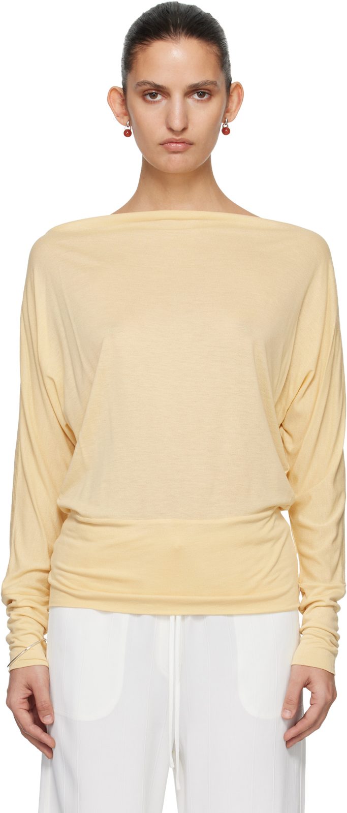 TOTEME Yellow Boatneck Jersey T-shirt 261771F110003